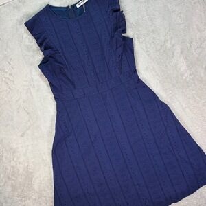 ECOWISH Women Eyelet Dress Size L Blue Ruffle Sleeveless Cotton NWT